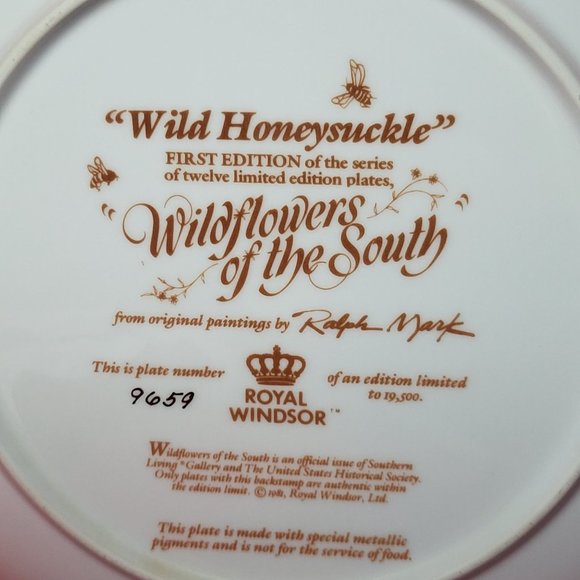 VTG Decorative Plate Royal Windsor Wild Honeysuckle Wildflowers of the South - Picture 4 of 11